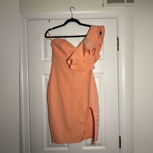 Double Crazy salmon/pink dress one shoulder size small, fits like a 2